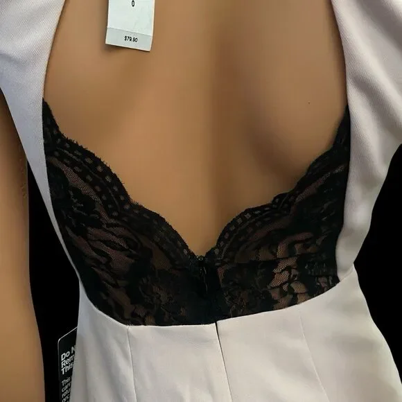 NWTS Pink Mini Dress Mock Neck Keyhole Sleeveless Sheath black lace Sz 0 Express - Picture 5 of 11